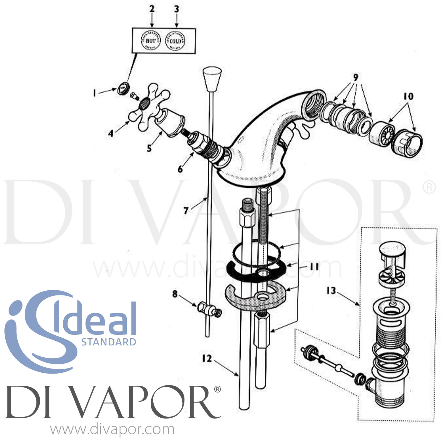 Ideal Standard Kingston Bidet Mixer Rim Mounted 1H Pop Up Waste Tap